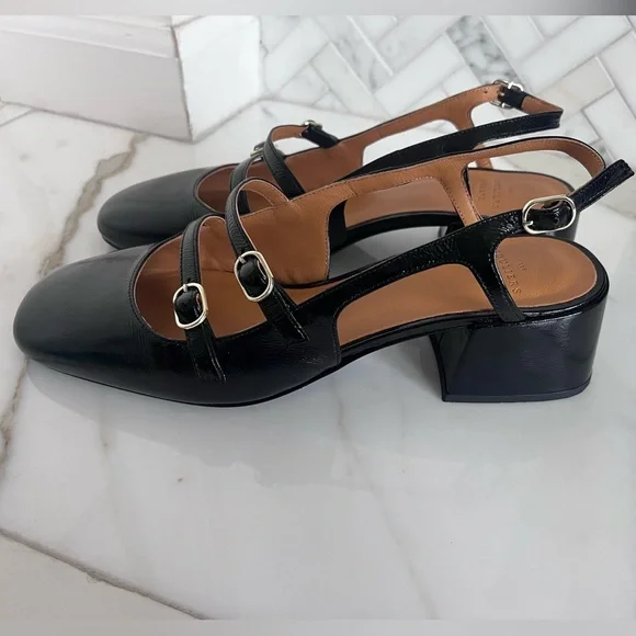 Sezane Black Leather Mary Jane Slingback Heels - Picture 3 of 11